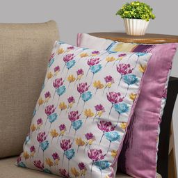 HOUZZCODE Off-White & Purple Set of 2 Floral Square Cushion Covers-33