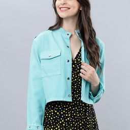 Tokyo Talkies Women Blue Solid Crop Denim Jacket-picture-11