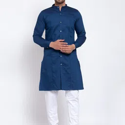 KLOTTHE Men Teal Blue Solid Straight Kurta & Pyjamas-image-12
