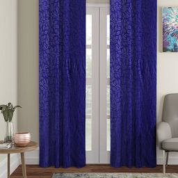 Cortina Navy Blue Set of 2 Embossed Leaf Print Long Door Curtains-3