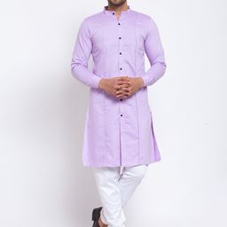 KLOTTHE Men Lavender Solid Straight Kurta & Pyjamas-image-36