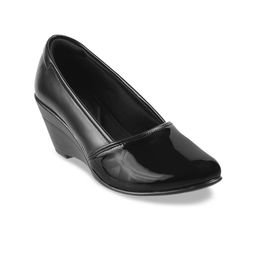 Metro Black Solid Work Wedge Pumps-6
