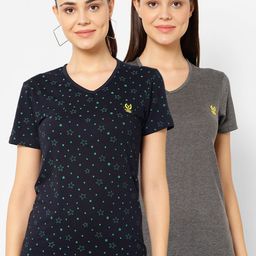 VIMAL JONNEY Women Pack Of 2 Solid V-Neck T-shirt-image-57