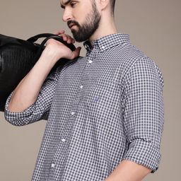 Nautica Pure Cotton Button-Down Collar Checked Slim Fit Casual Shirt-image-93