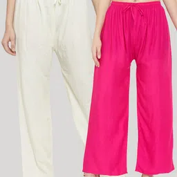 Clora Creation Women Pack Of 2 Magenta & Cream Knitted Palazzos-image-97