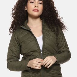 Campus Sutra Women Olive Green Solid Padded Jacket-image-98