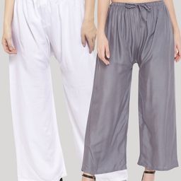 Clora Creation Women Grey & White Pack Of 2 Knitted Palazzos-image-66