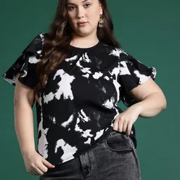 DressBerry Curve Plus Size Printed Tulip Sleeves Monochrome Top-image-23