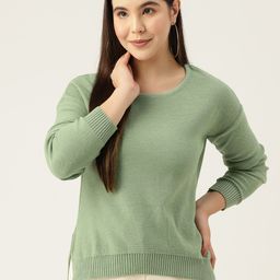American Eye Acrylic Solid High-Low Hem Pullover-image-3