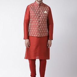 DEYANN Men Maroon Self Design Kurta with Churidar-18