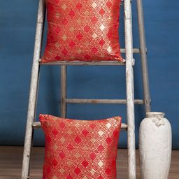 Alina decor Red & Gold-Toned Set of 2 Ethnic Motifs Square Cushion Covers-28