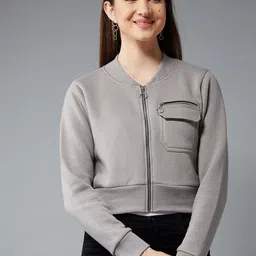 DOLCE CRUDO Women Grey Solid Bomber-picture-46