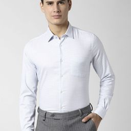 Peter England Elite Men White & Black Pure Cotton Slim Fit Checked Formal Shirt-image-74