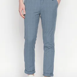 Basics Men Blue Tapered Fit Checked Regular Trousers-image-54