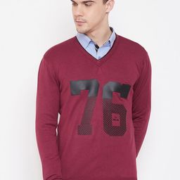 Duke Men Maroon & Black Printed Pullover Sweater-image-54