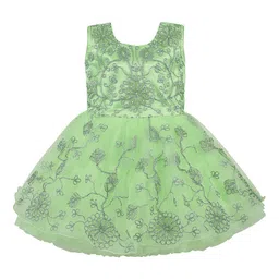 Wish Karo Green Floral Net Dress-image-75