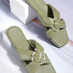 CORSICA Women Metallic Detail Open Toe Flats-11