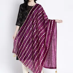 Clora Creation Women Burgundy & Gold-Coloured Striped Dupatta-picture-54