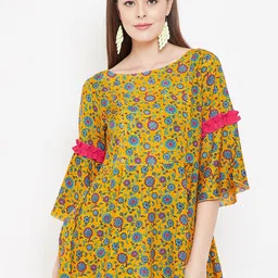 PANIT Women Yellow Printed A-Line Top-image-83