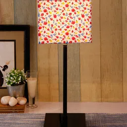 Devansh White & Pink Floral Printed Square Table Lamp-10