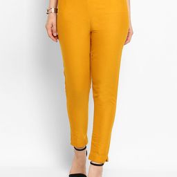 Juniper Women Mustard Smart Slim Fit Solid Cigarette Trousers-14