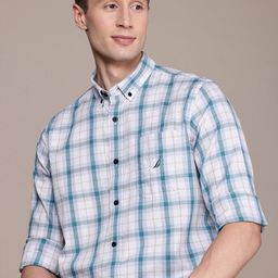 Nautica Classic Opaque Checked Pure Cotton Casual Shirt-image-50