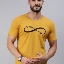 BRATMA Men Mustard Yellow & Black Printed Pure Cotton T-shirt-image-52