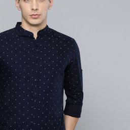 HERE&NOW Men Navy Blue & White Slim Fit Printed Casual Shirt-image-98