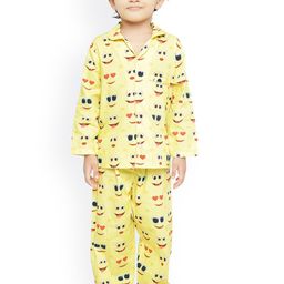 Knitting Doodles Unisex Yellow & Black Printed Night suit-image-13