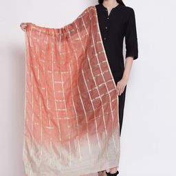 SHINGORA Peach-Coloured & Gold-Toned Checked Antimicrobial Dupatta-22