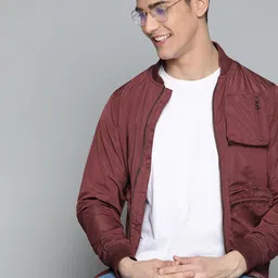Mast & Harbour Men Burgundy Utility Bomber Jacket-image-11