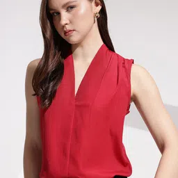 her by invictus Solid V-Neck Pleated Detail Top-image-23