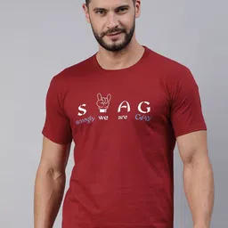 BRATMA Men Red & White Typography Printed Pure Cotton T-shirt-image-66