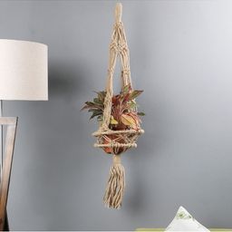 The Decor Mart Off White & Brown Knotted Handcrafted Bohemian Macrame Jute Planter-20