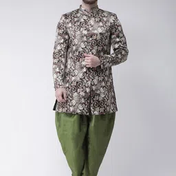 Hangup Men Brown & Green Printed Sherwani Set-image-58