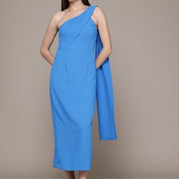 MANGO One Shoulder Draped Party Maxi Sheath Dress with Back Slit-image-29