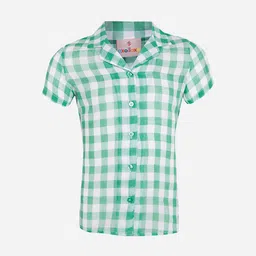 Oxolloxo Boys Green & White Regular Fit Checked Casual Shirt-image-89