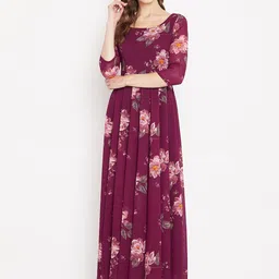 PANIT Burgundy & Pink Floral Maxi Dress-picture-0
