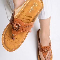 Shoetopia Women Tan Brown Embellished Sandals-15