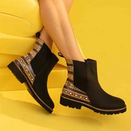 yoho Women Mid Top Digital Printed PU Chelsea Boots-image-25