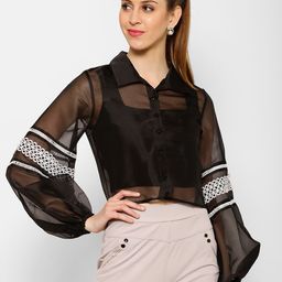 KASSUALLY Women Black & White Regular Fit Solid Casual Shirt-image-11