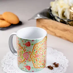 KOLOROBIA White & Orange Printed Ornate Mughal Ceramic Mug-image-24