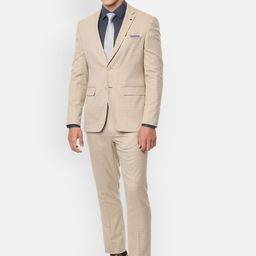 Louis Philippe Men Beige Checked Slim Fit Formal Suit-image-21
