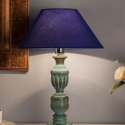 Homesake Blue & Navy Blue Solid Bedside Standard Table Lamp with Shade-56