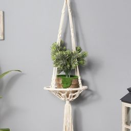 The Decor Mart Off-White Handcrafted Knotted Natural Bohemian Macrame Cotton Planter-48