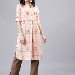 Vishudh Women Peach-Coloured Printed Straight Kurta-23