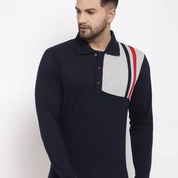 Kalt Men Navy Blue Polo Collar T-shirt-image-70