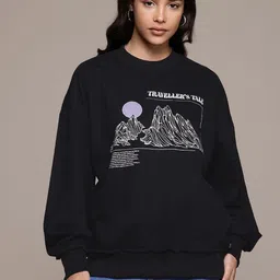 Roadster The Life Co. Graphic Printed Drop-Shoulders Sweatshirt-picture-7