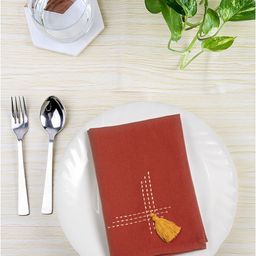BLANC9 Set of 6 Maroon & Yellow Embroidered Table Napkins-4