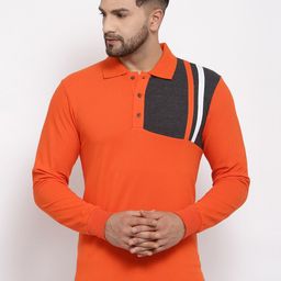 Kalt Men Orange Polo Collar T-shirt-image-82